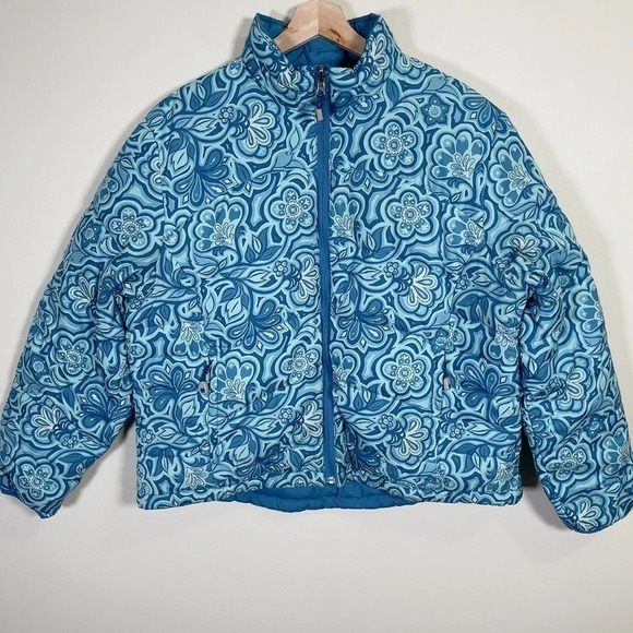 L.L. Bean Blue Floral Puffer Jacket - Picture 2 of 16